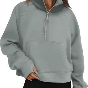 Womens Sweatshirts Half Zip Cropped Pullover  Quarter Zipper Hoodies 2025 Fall Fashion Outfits Clothes